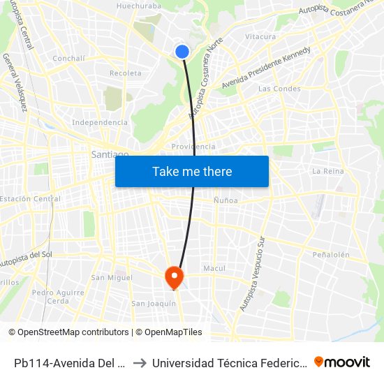 Pb114-Avenida Del Valle / Esq. Av. Santa Clara to Universidad Técnica Federico Santa María, Campus San Joaquín map