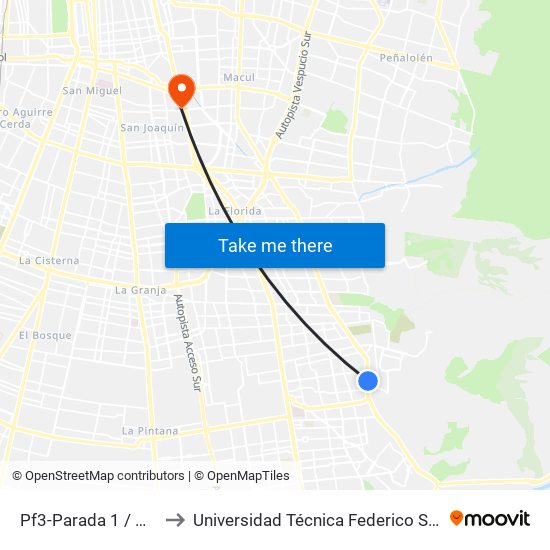 Pf3-Parada 1 / Mall Plaza Tobalaba to Universidad Técnica Federico Santa María, Campus San Joaquín map