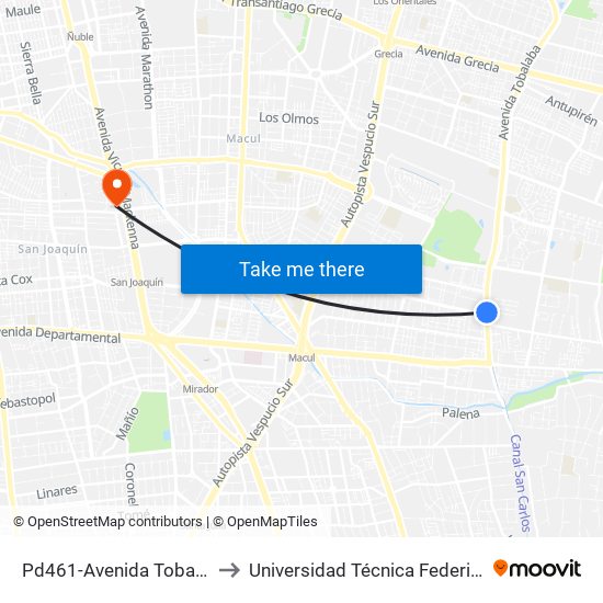 Pd461-Avenida Tobalaba / Esq. Avenida Las Torres to Universidad Técnica Federico Santa María, Campus San Joaquín map