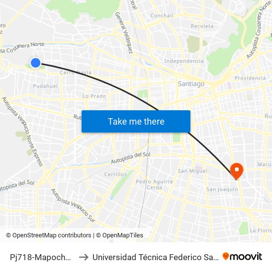 Pj718-Mapocho Sur / Esq. Boroa to Universidad Técnica Federico Santa María, Campus San Joaquín map