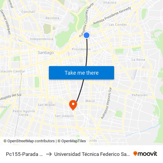 Pc155-Parada 1 / (M) Tobalaba to Universidad Técnica Federico Santa María, Campus San Joaquín map