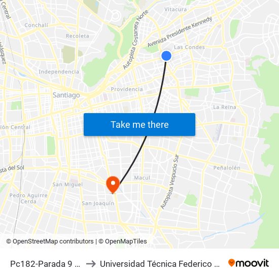 Pc182-Parada 9 / (M) Escuela Militar to Universidad Técnica Federico Santa María, Campus San Joaquín map