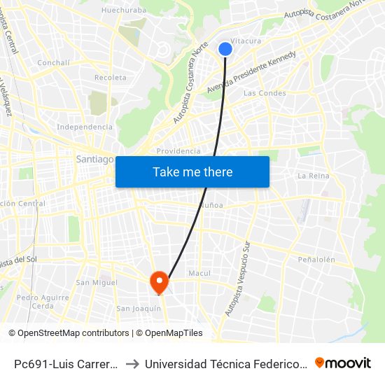 Pc691-Luis Carrera / Esq. C. Goyenechea to Universidad Técnica Federico Santa María, Campus San Joaquín map