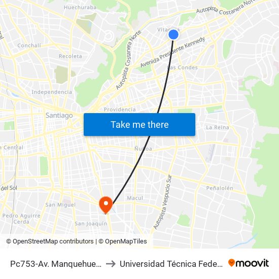 Pc753-Av. Manquehue Norte / Esq. Arqto. Juan Herbage to Universidad Técnica Federico Santa María, Campus San Joaquín map