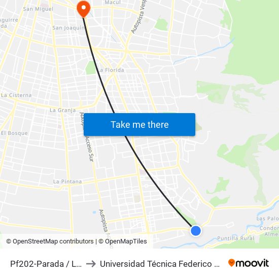 Pf202-Parada / Lomas De Eyzaguirre to Universidad Técnica Federico Santa María, Campus San Joaquín map