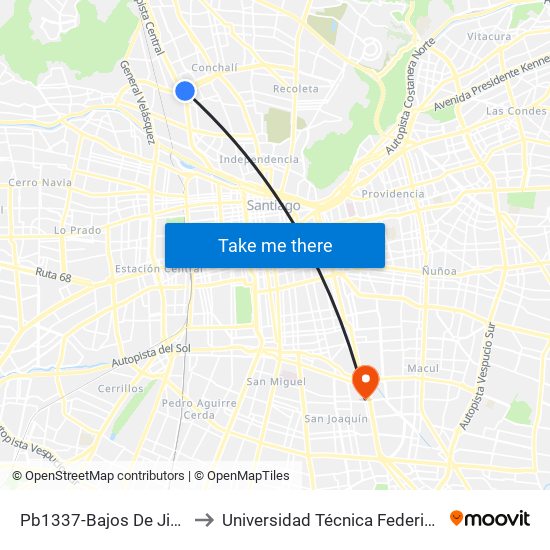 Pb1337-Bajos De Jiménez / Esq. 14 De La Fama to Universidad Técnica Federico Santa María, Campus San Joaquín map