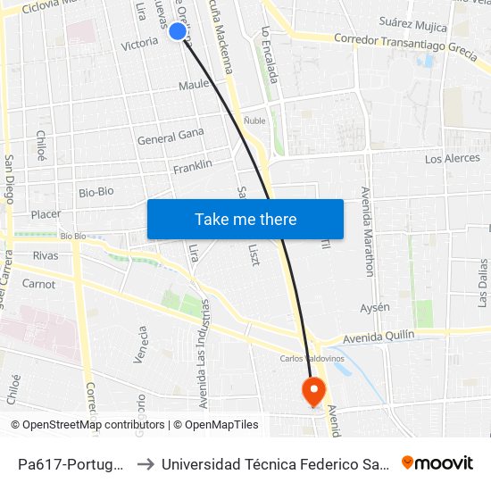 Pa617-Portugal / Esq. Victoria to Universidad Técnica Federico Santa María, Campus San Joaquín map