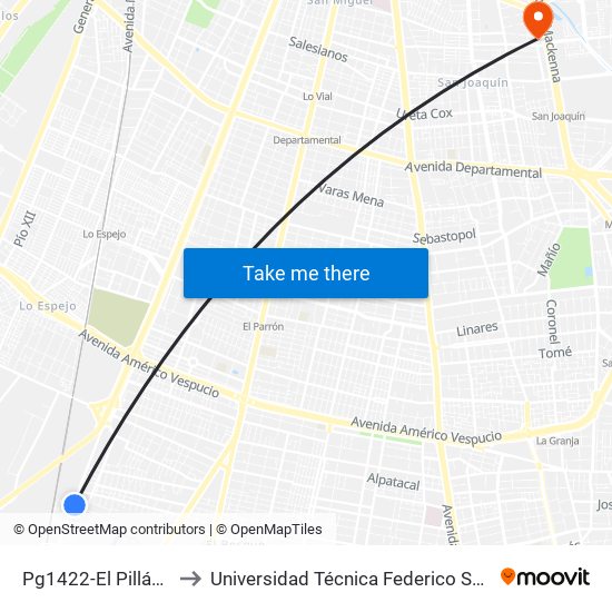 Pg1422-El Pillán / Esq. Ochagavía to Universidad Técnica Federico Santa María, Campus San Joaquín map