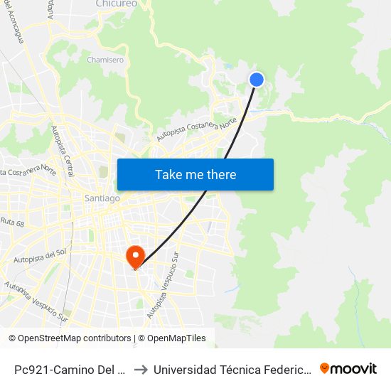 Pc921-Camino Del Sol / Esq. Camino Del Chin to Universidad Técnica Federico Santa María, Campus San Joaquín map
