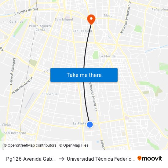 Pg126-Avenida Gabriela / Esq. Avenida Juanita to Universidad Técnica Federico Santa María, Campus San Joaquín map