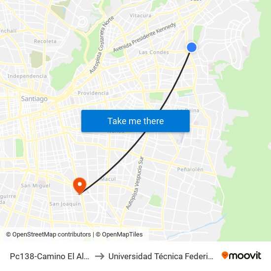 Pc138-Camino El Alba / Esq. Cardenal Newman to Universidad Técnica Federico Santa María, Campus San Joaquín map