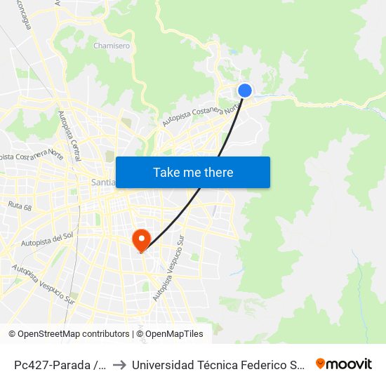 Pc427-Parada / Portal La Dehesa to Universidad Técnica Federico Santa María, Campus San Joaquín map