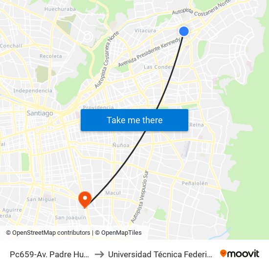 Pc659-Av. Padre Hurtado-Norte / Esq. Colorado to Universidad Técnica Federico Santa María, Campus San Joaquín map