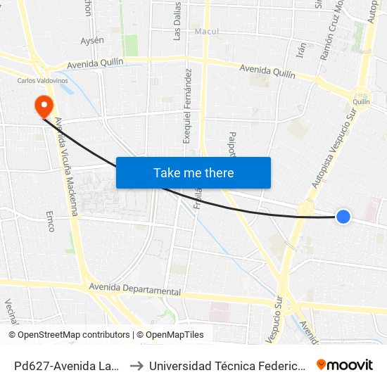 Pd627-Avenida Las Torres / Esq. El Torreón to Universidad Técnica Federico Santa María, Campus San Joaquín map