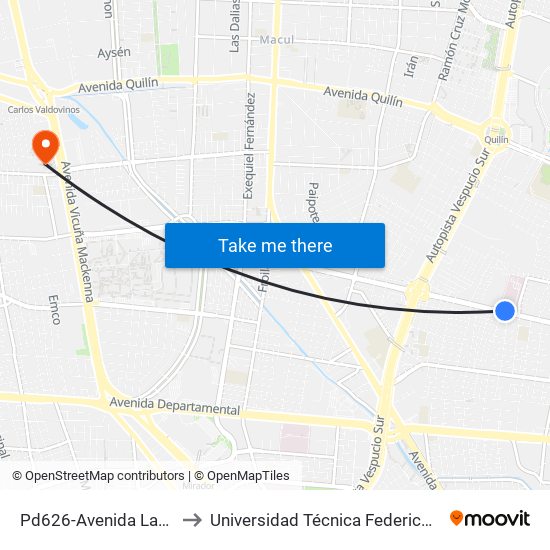 Pd626-Avenida Las Torres / Esq. Calle 414 to Universidad Técnica Federico Santa María, Campus San Joaquín map