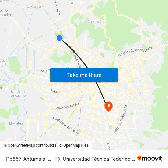 Pb557-Antumalal / Esq. Lib. B. O'Higgins to Universidad Técnica Federico Santa María, Campus San Joaquín map