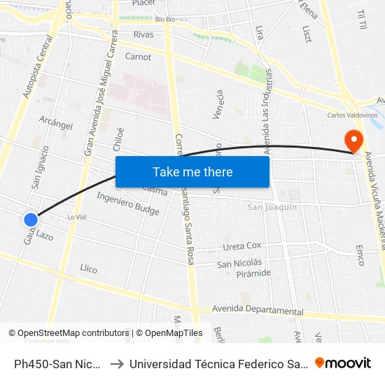 Ph450-San Nicolás / Esq. Gauss to Universidad Técnica Federico Santa María, Campus San Joaquín map