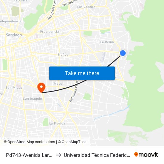 Pd743-Avenida Larrain / Esq. Julia Bernstein to Universidad Técnica Federico Santa María, Campus San Joaquín map