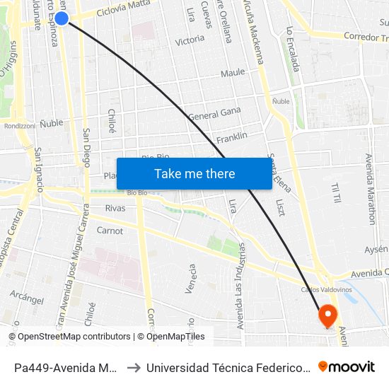 Pa449-Avenida Matta / Esq. Nataniel Cox to Universidad Técnica Federico Santa María, Campus San Joaquín map