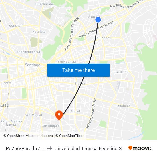 Pc256-Parada / Rotonda Irene Frei to Universidad Técnica Federico Santa María, Campus San Joaquín map