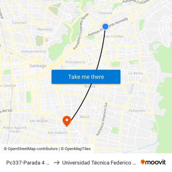 Pc337-Parada 4 / Mall Parque Arauco to Universidad Técnica Federico Santa María, Campus San Joaquín map