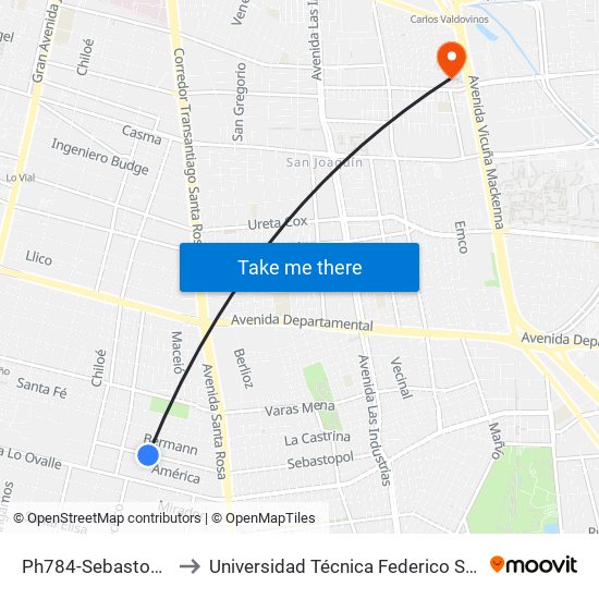 Ph784-Sebastopol / Esq. Macaroff to Universidad Técnica Federico Santa María, Campus San Joaquín map