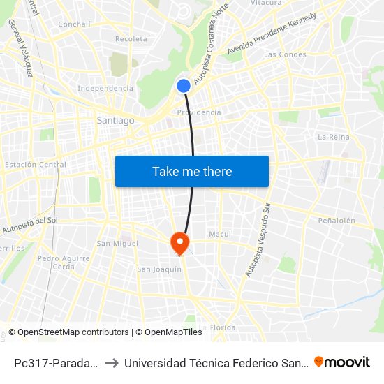 Pc317-Parada / Clínica Indisa to Universidad Técnica Federico Santa María, Campus San Joaquín map