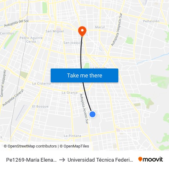 Pe1269-María Elena / Esq. Sta. T. De Los Andes to Universidad Técnica Federico Santa María, Campus San Joaquín map