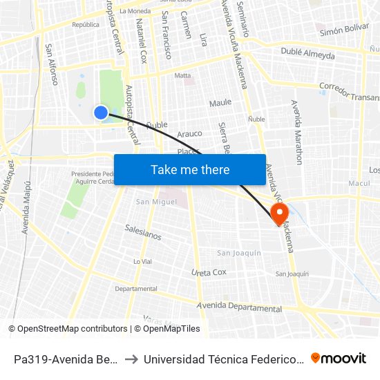 Pa319-Avenida Beaucheff / Esq. Marsella to Universidad Técnica Federico Santa María, Campus San Joaquín map