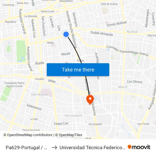 Pa629-Portugal / Esq. Av. Manuel A. Matta to Universidad Técnica Federico Santa María, Campus San Joaquín map