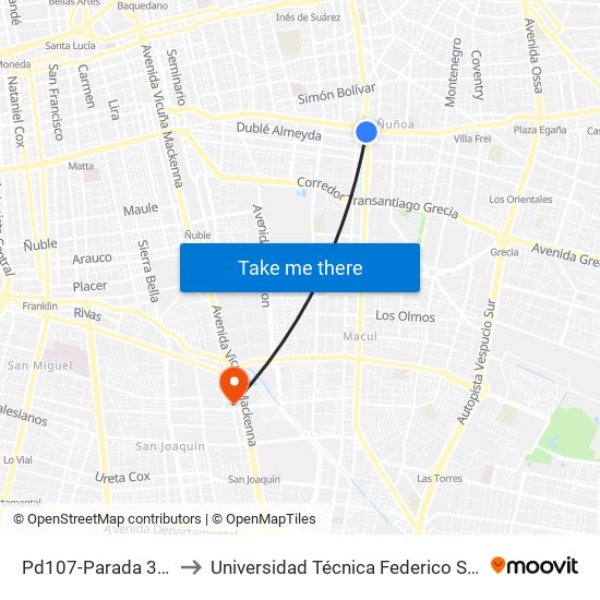 Pd107-Parada 3 / (M) Chile España to Universidad Técnica Federico Santa María, Campus San Joaquín map