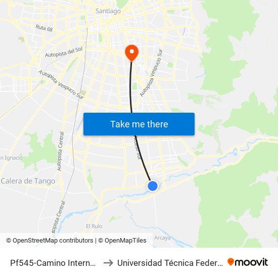 Pf545-Camino Internacional / Esq. Ejército Libertador to Universidad Técnica Federico Santa María, Campus San Joaquín map