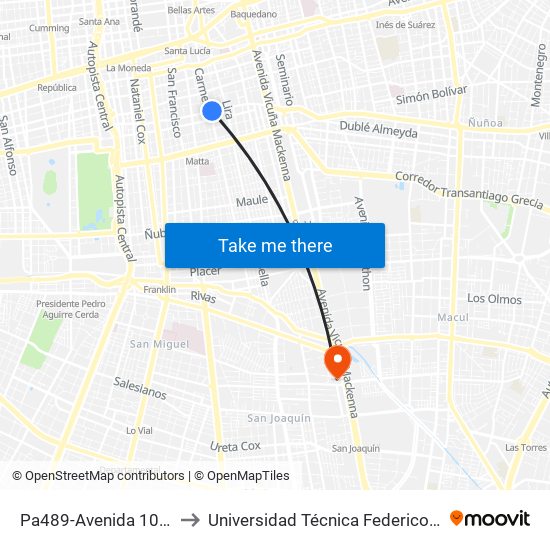 Pa489-Avenida 10 De Julio / Esq. Carmen to Universidad Técnica Federico Santa María, Campus San Joaquín map