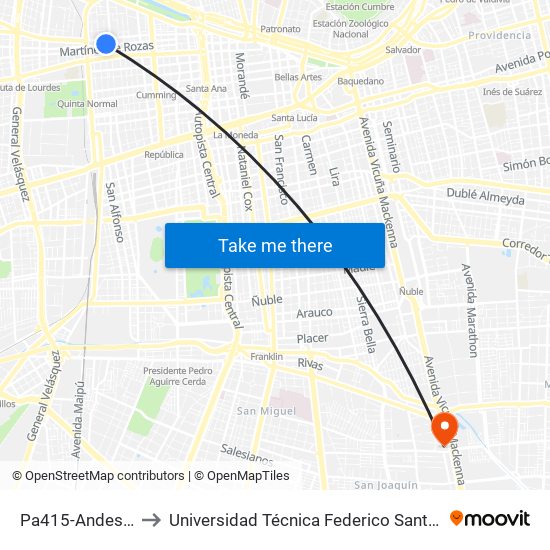 Pa415-Andes / Esq. Maipú to Universidad Técnica Federico Santa María, Campus San Joaquín map