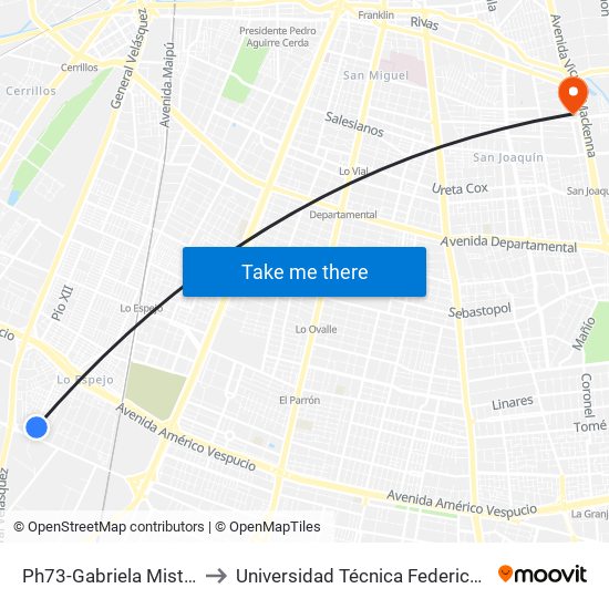 Ph73-Gabriela Mistral / Esq. Pascual Ortega to Universidad Técnica Federico Santa María, Campus San Joaquín map