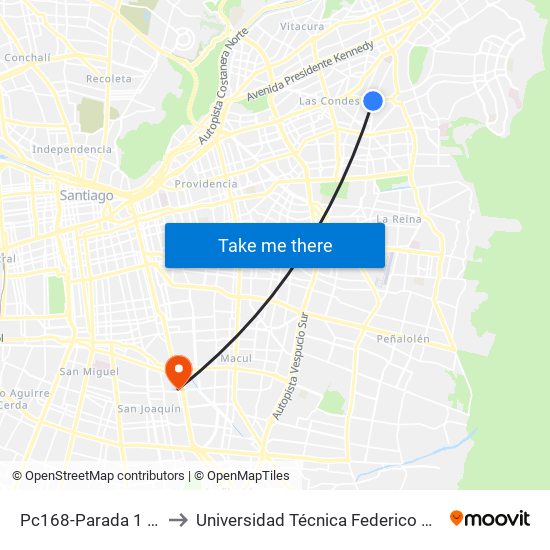 Pc168-Parada 1 / Inacap Apoquindo to Universidad Técnica Federico Santa María, Campus San Joaquín map