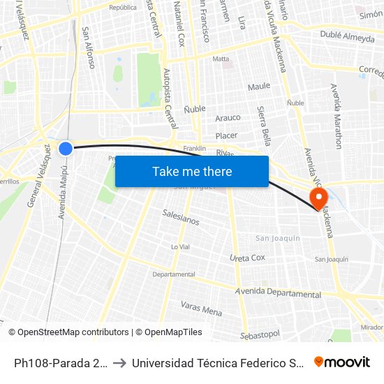 Ph108-Parada 2 / (M) Lo Valledor to Universidad Técnica Federico Santa María, Campus San Joaquín map
