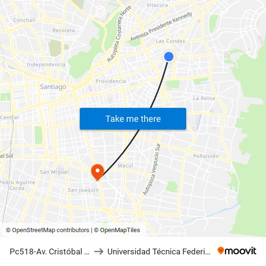 Pc518-Av. Cristóbal Colón / Esq. Domingo Bondi to Universidad Técnica Federico Santa María, Campus San Joaquín map