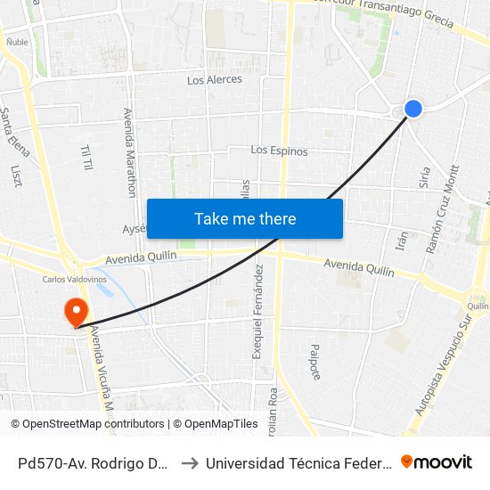 Pd570-Av. Rodrigo De Araya / Esq. Jorge Monkeberg to Universidad Técnica Federico Santa María, Campus San Joaquín map