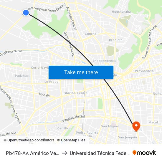 Pb478-Av. Américo Vespucio / Esq. Camino Lo Echevers to Universidad Técnica Federico Santa María, Campus San Joaquín map