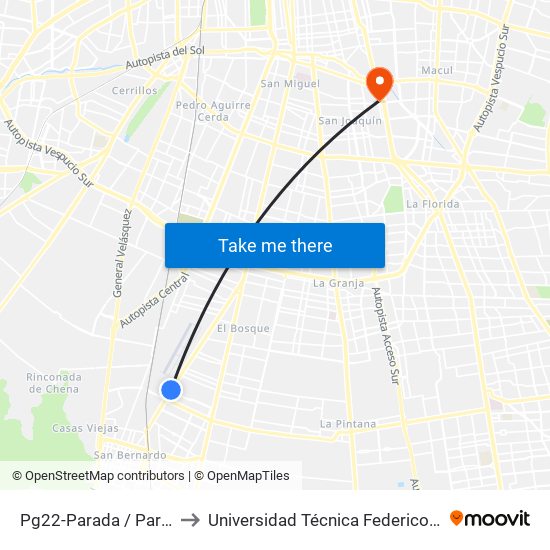 Pg22-Parada / Paradero 38 Gran Avenida to Universidad Técnica Federico Santa María, Campus San Joaquín map