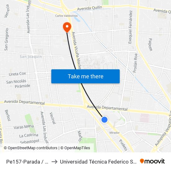 Pe157-Parada / Mall Florida Center to Universidad Técnica Federico Santa María, Campus San Joaquín map