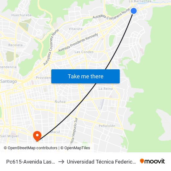 Pc615-Avenida Las Condes / Esq. La Cabaña to Universidad Técnica Federico Santa María, Campus San Joaquín map