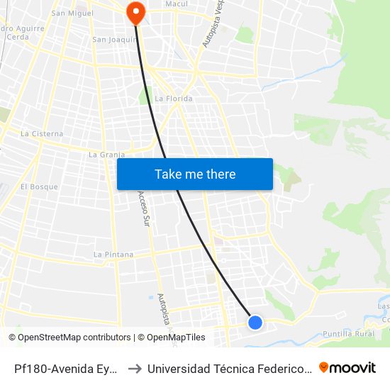 Pf180-Avenida Eyzaguirre / Esq. Finlandia to Universidad Técnica Federico Santa María, Campus San Joaquín map