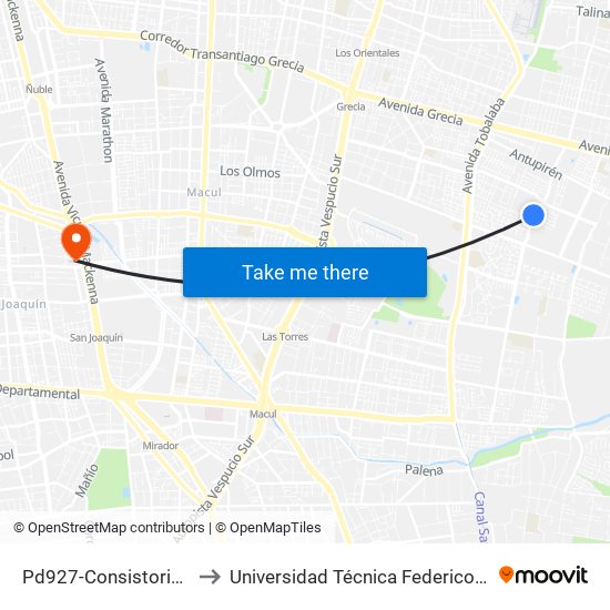Pd927-Consistorial / Esq. Francisco Otta to Universidad Técnica Federico Santa María, Campus San Joaquín map