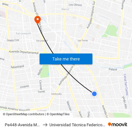 Pe448-Avenida México / Esq. Santa Julia to Universidad Técnica Federico Santa María, Campus San Joaquín map