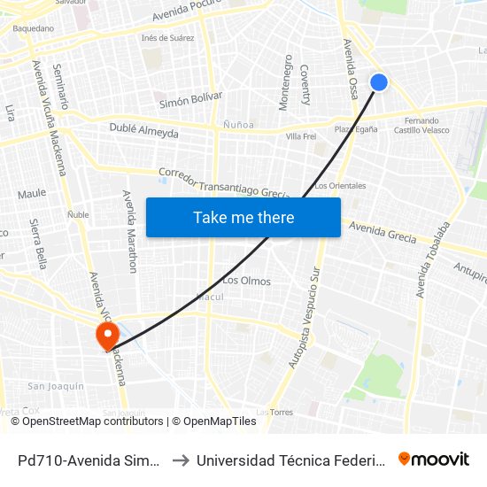 Pd710-Avenida Simón Bolívar / Esq. Lynch Norte to Universidad Técnica Federico Santa María, Campus San Joaquín map