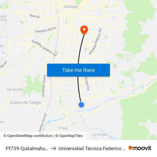 Pf739-Quitalmahue / Esq. El Bandoneón to Universidad Técnica Federico Santa María, Campus San Joaquín map