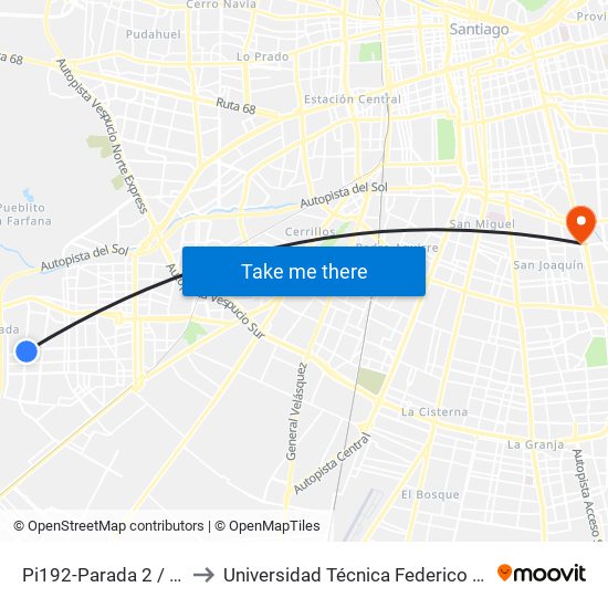 Pi192-Parada 2 / Liceo Nacional Maipú to Universidad Técnica Federico Santa María, Campus San Joaquín map