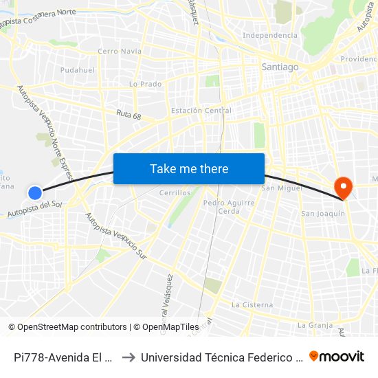 Pi778-Avenida El Rosal / Esq. El Rosedal to Universidad Técnica Federico Santa María, Campus San Joaquín map